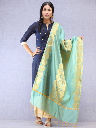 Banarasi Chanderi Dupatta With Zari Work - Light Green & Gold - D04170791