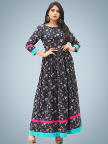 Nadya - Hand Block Printed Cotton Long Dress With Back Detailing - D136F1395