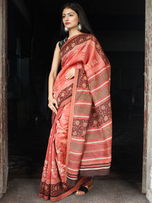 Rosewood Ivory Black Chanderi Silk Hand Block Printed Saree With Geecha Border - S031704000