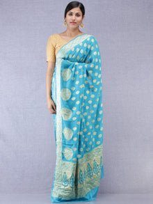 Banarasee Pure Chiffon Saree With Zari Work - Sky Blue & Gold - S031704309