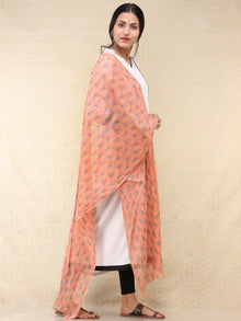 Peach Grey Coral Georgette Hand Block Printed Dupatta  - D04170688