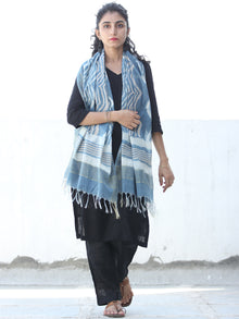 Indigo Ivory Chanderi Hand Block Printed Dupatta - D04170448