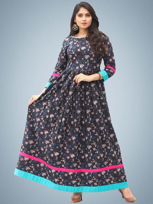 Nadya - Hand Block Printed Cotton Long Dress With Back Detailing - D136F1395