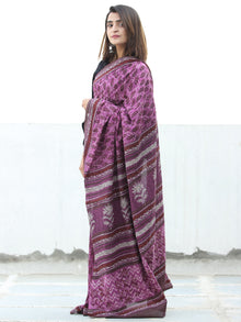 Lavendar White  Hand Block Printed  Cotton Mul Saree - S031704111