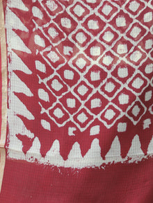 Red Ivory Shibori Kota Silk Hand Block Printed Dupatta - D04170630