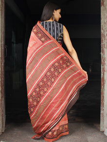 Rosewood Ivory Black Chanderi Silk Hand Block Printed Saree With Geecha Border - S031704000