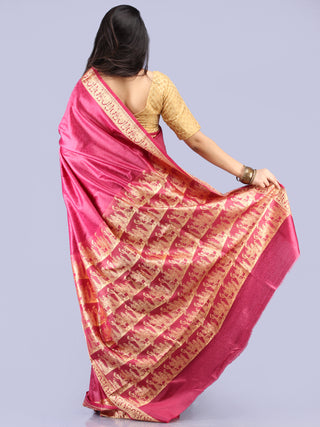 Banarasee Semi Silk Self Weave Saree With Resham Border - Plum & Golden - S031704289