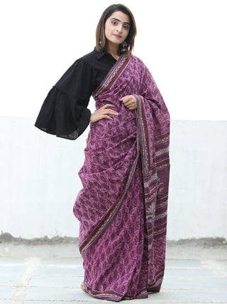 Lavendar White  Hand Block Printed  Cotton Mul Saree - S031704111