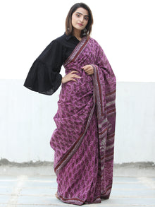 Lavendar White  Hand Block Printed  Cotton Mul Saree - S031704111