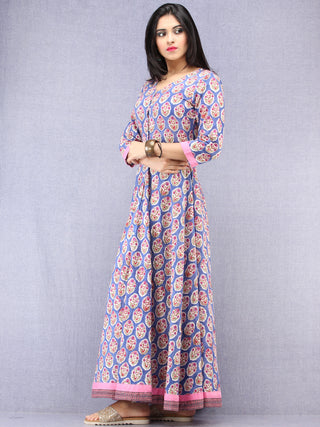 Kashida -  Hand Block Printed Front Open Cotton Dress  - D79F1093