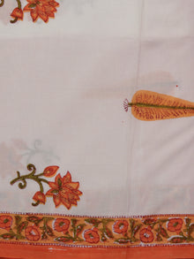 White Orange Hand Block Printed Cotton Suit-Salwar Fabric With Chiffon Dupatta (Set of 3) - S16281278