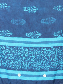Indigo Sky Blue Cotton Hand Block Printed Dupatta With Mirror Work - D04170396