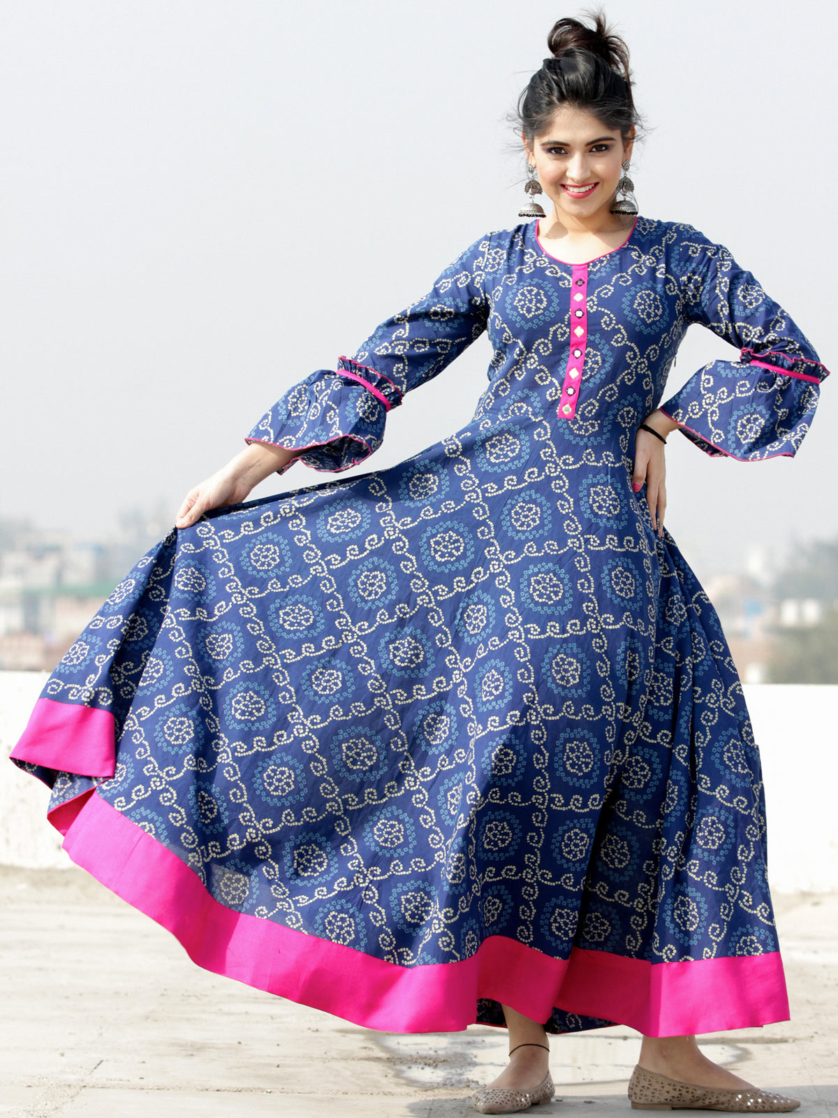 Pink Womens Silk Cotton and Chiffon Dupatta Bandhani Print Anarkali Gown  with Dupatta – ArtizenWeaves