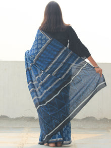 Indigo Black Hand Block Printed  Cotton Mul Saree - S031704099