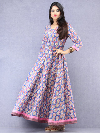 Kashida -  Hand Block Printed Front Open Cotton Dress  - D79F1093