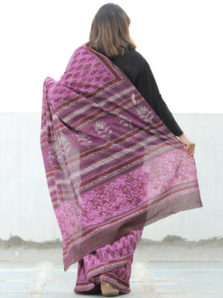 Lavendar White  Hand Block Printed  Cotton Mul Saree - S031704111