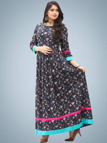 Nadya - Hand Block Printed Cotton Long Dress With Back Detailing - D136F1395