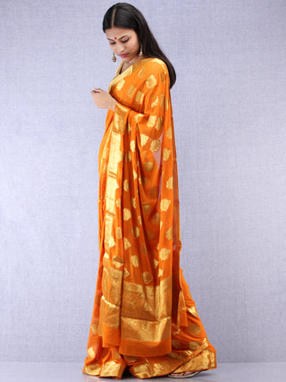 Banarasee Chiffon Saree With Golden Zari Weave  - Rust Orange & Gold - S031704401