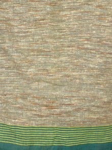 Green Beige Handwoven Linen Saree With Gicha Pallu - S031703442