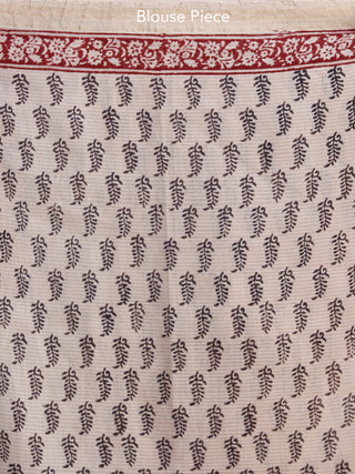 Beige Maroon Black Bagh Hand Block Printed Maheswari Silk Saree With Resham Border - S031703827