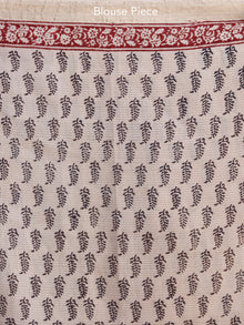 Beige Maroon Black Bagh Hand Block Printed Maheswari Silk Saree With Resham Border - S031703827