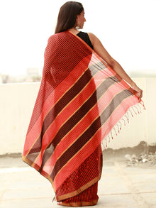 Brick Red Black Handloom Mangalagiri Cotton Saree With Zari Border - S031703851