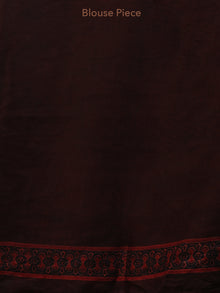 Crimson Red Black Dark Brown Ajrakh Hand Block Printed Modal Silk Saree - S031704151