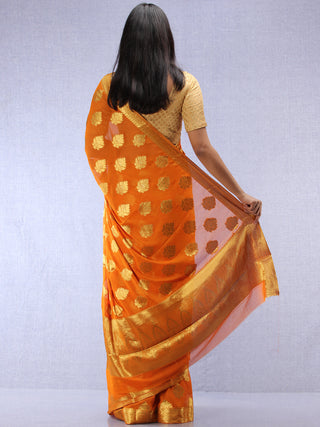 Banarasee Chiffon Saree With Golden Zari Weave  - Rust Orange & Gold - S031704401