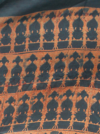 Lead Black Rust Ajrakh Hand Block Printed Modal Silk Saree in Natural Colors - S031703512