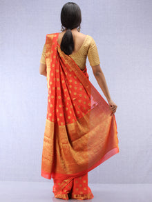 Banarasee Chiffon Saree With Golden Zari Weave - Coral & Gold - S031704356