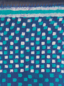 Indigo Green White Chanderi Silk Hand Block Printed Saree With Geecha Border - S031703982