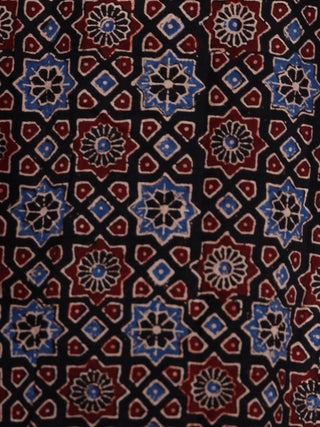 Black Indigo Maroon Ajrakh Hand Block Printed Semi Elasticated Waist Pleated Cotton Palazzo - P11F1686