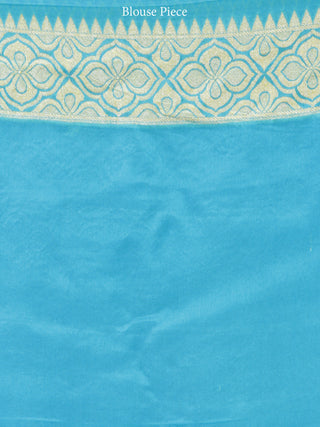 Banarasee Pure Chiffon Saree With Zari Work - Sky Blue & Gold - S031704309