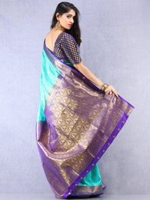 Banarasee Art Silk Self Weave Saree With Zari Work - Green Purple Gold  - S031704379