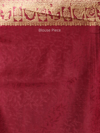Banarasee Semi Silk Self Weave Saree With Resham Border - Plum & Golden - S031704289