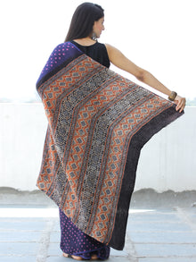 Indigo Pink Black Rust Bandhej Modal Silk Saree With Ajrakh Printed Pallu & Blouse - S031703872