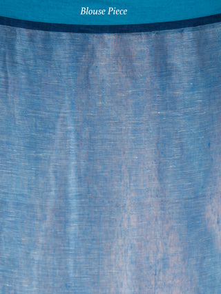 Peach Blue Handwoven Linen Jamdani Saree With Pot Motif - S031703773