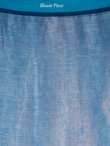 Peach Blue Handwoven Linen Jamdani Saree With Pot Motif - S031703773