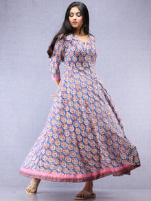 Kashida -  Hand Block Printed Front Open Cotton Dress  - D79F1093
