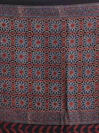 Maroon Black  Indigo Ajrakh Hand Block Printed Modal Silk Saree - S031704116