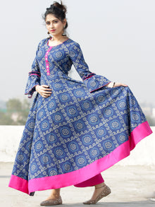 Maher - Indigo Bandhani Printed Urave Cut Long Dress  - D381F2054