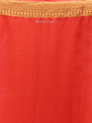 Banarasee Chiffon Saree With Golden Zari Weave - Coral & Gold - S031704356