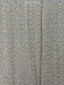 Grey Yellow Hand Block Printed Chiffon Saree with Zari Border - S031703955