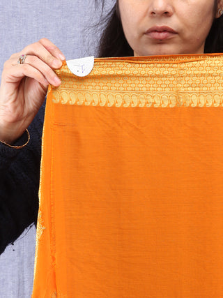 Banarasee Chiffon Saree With Golden Zari Weave  - Rust Orange & Gold - S031704401