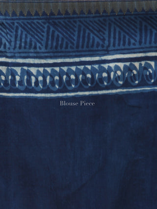 Indigo Ivory Hand Block Printed Chanderi Saree With Geecha Border - S031704505