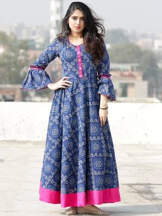Maher - Indigo Bandhani Printed Urave Cut Long Dress  - D381F2054