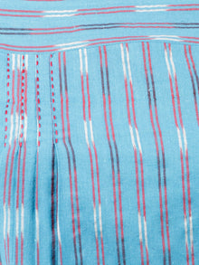 Light Blue White Red Hand Woven Ikat Cotton Top - T34F1447