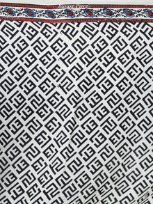 Off White Indigo Black Maroon Ajrakh Hand Block Printed Modal Silk Saree in Natural Colors - S031703695