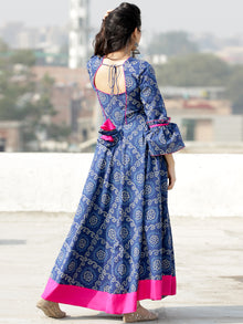 Maher - Indigo Bandhani Printed Urave Cut Long Dress  - D381F2054