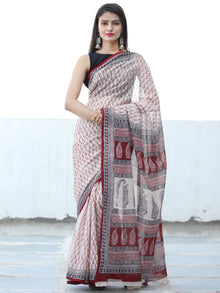 White Red Black Maroon Bagh Hand Block Printed Kota Doria Saree - S031703898